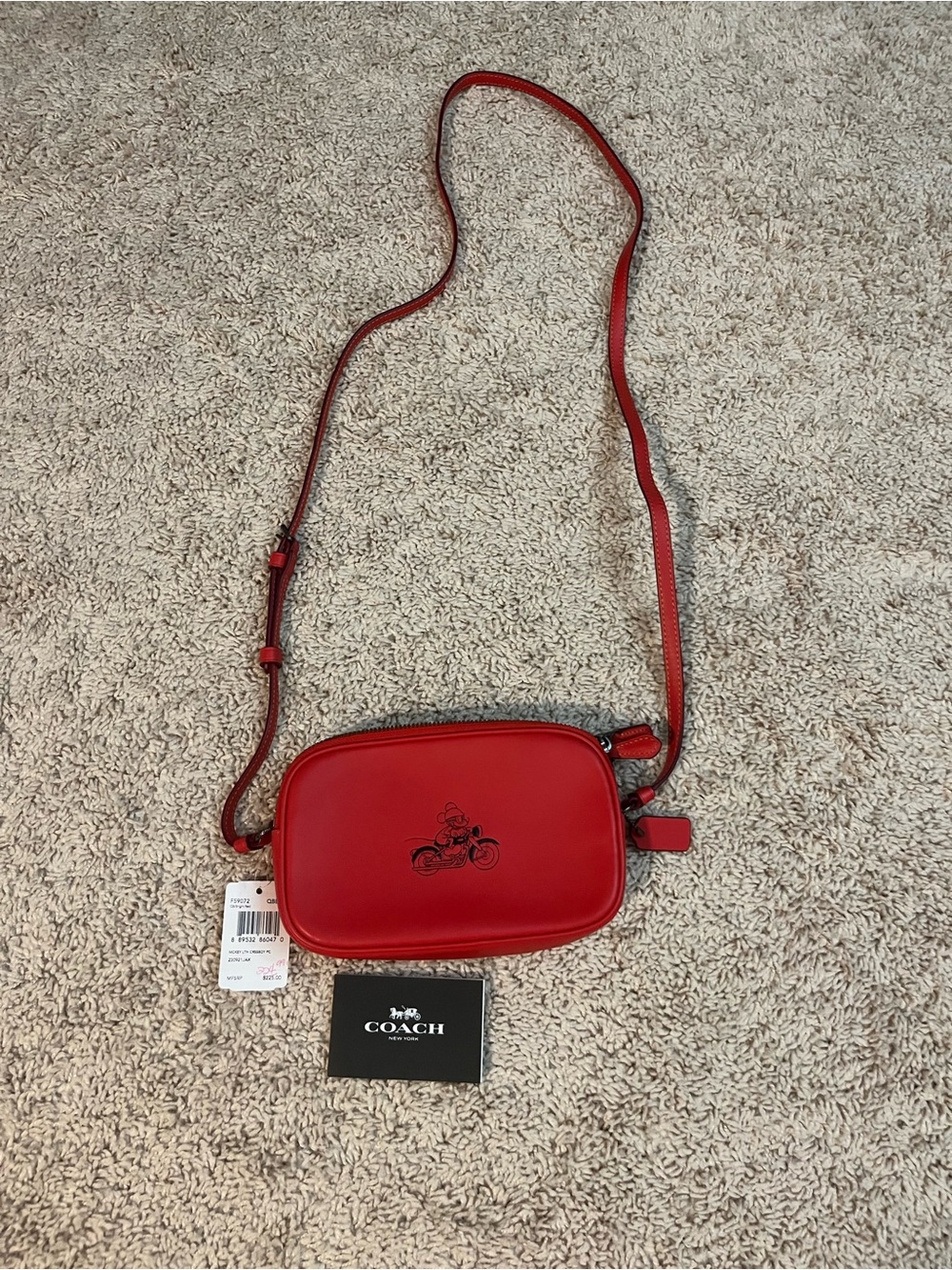 Coach Red Leather Crossbody with Motorcycle Graphic